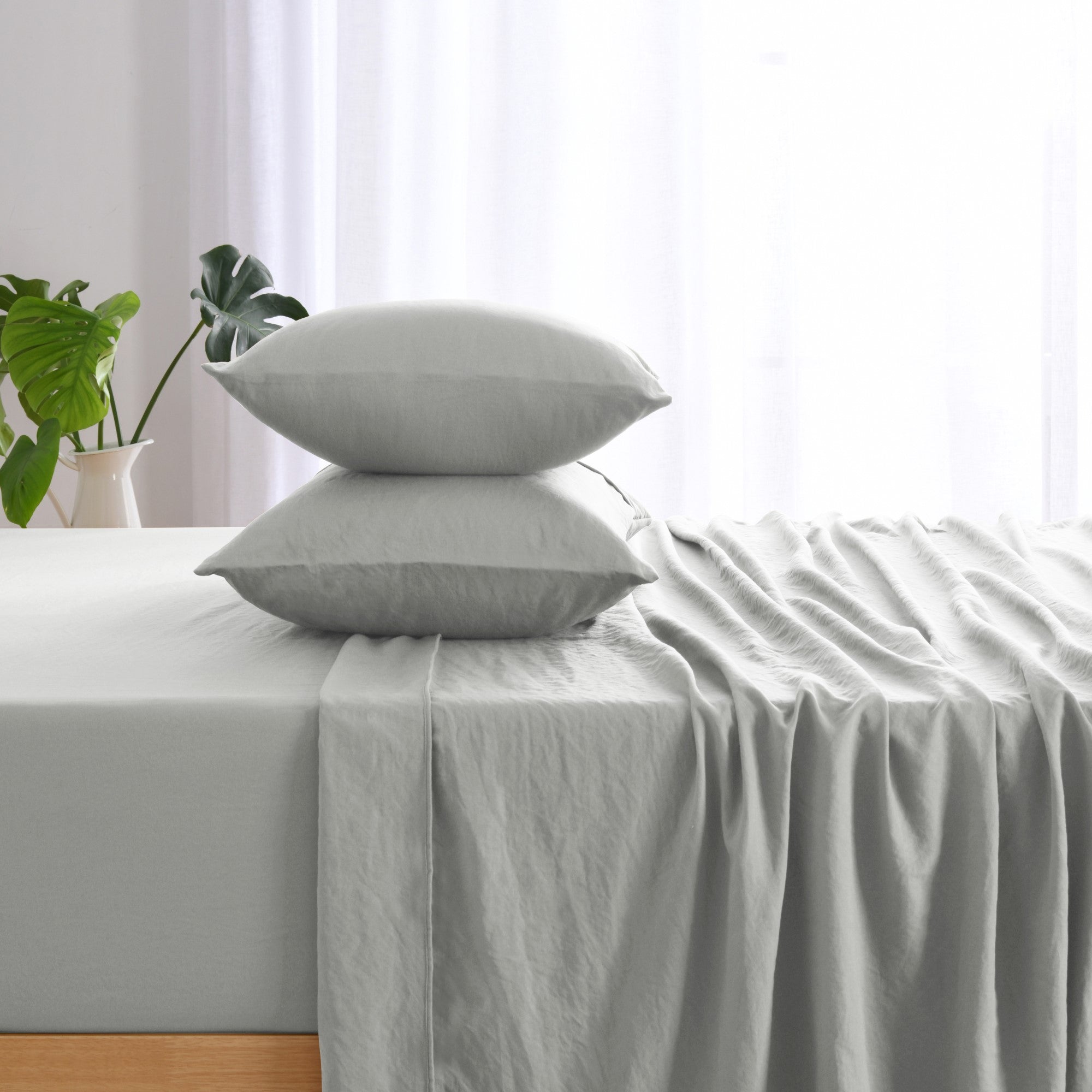 Dreamaker Fine Washed Microfibre Standard Pillowcase Twin Pack Dove Grey