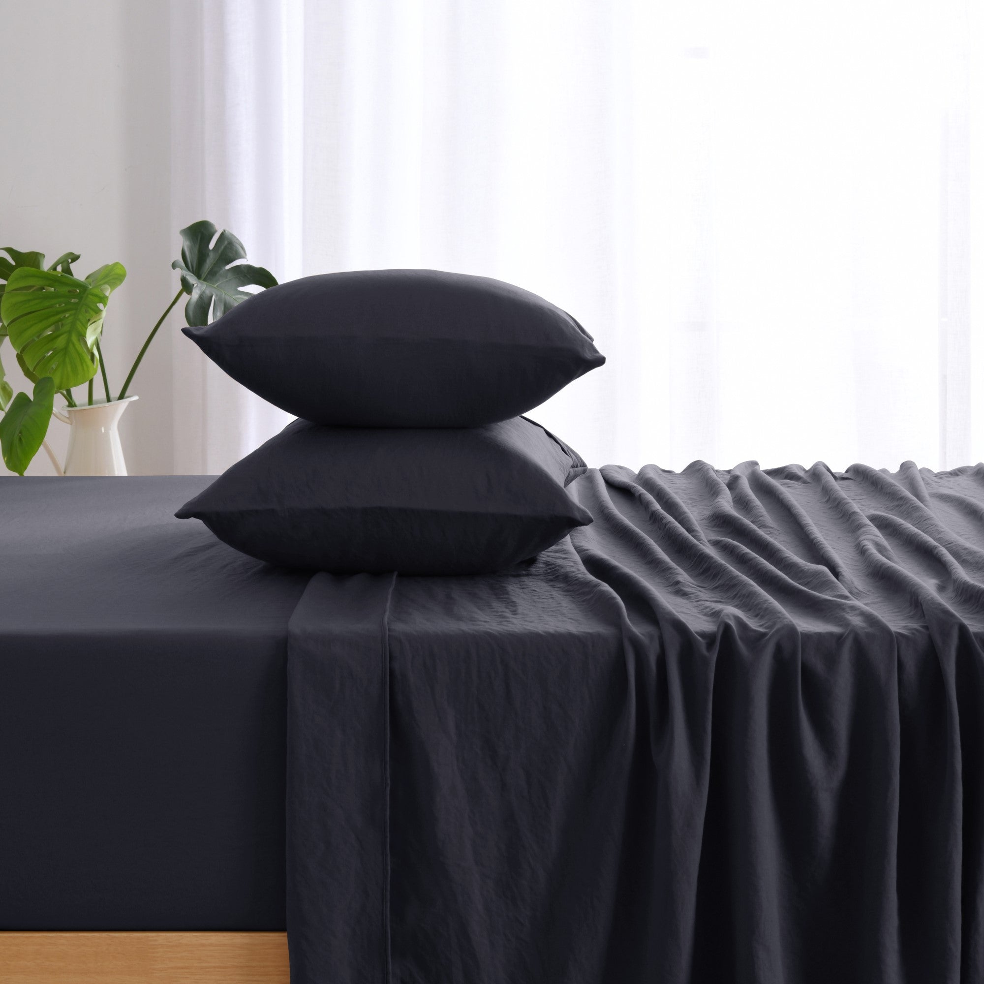Dreamaker Fine Washed Microfibre Standard Pillowcase Twin Pack Navy