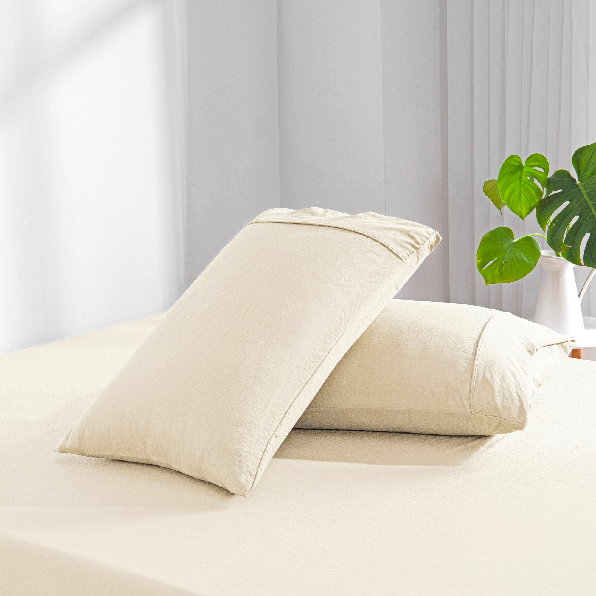 Dreamaker Fine Washed Microfibre Standard Pillowcase Twin Pack Natural