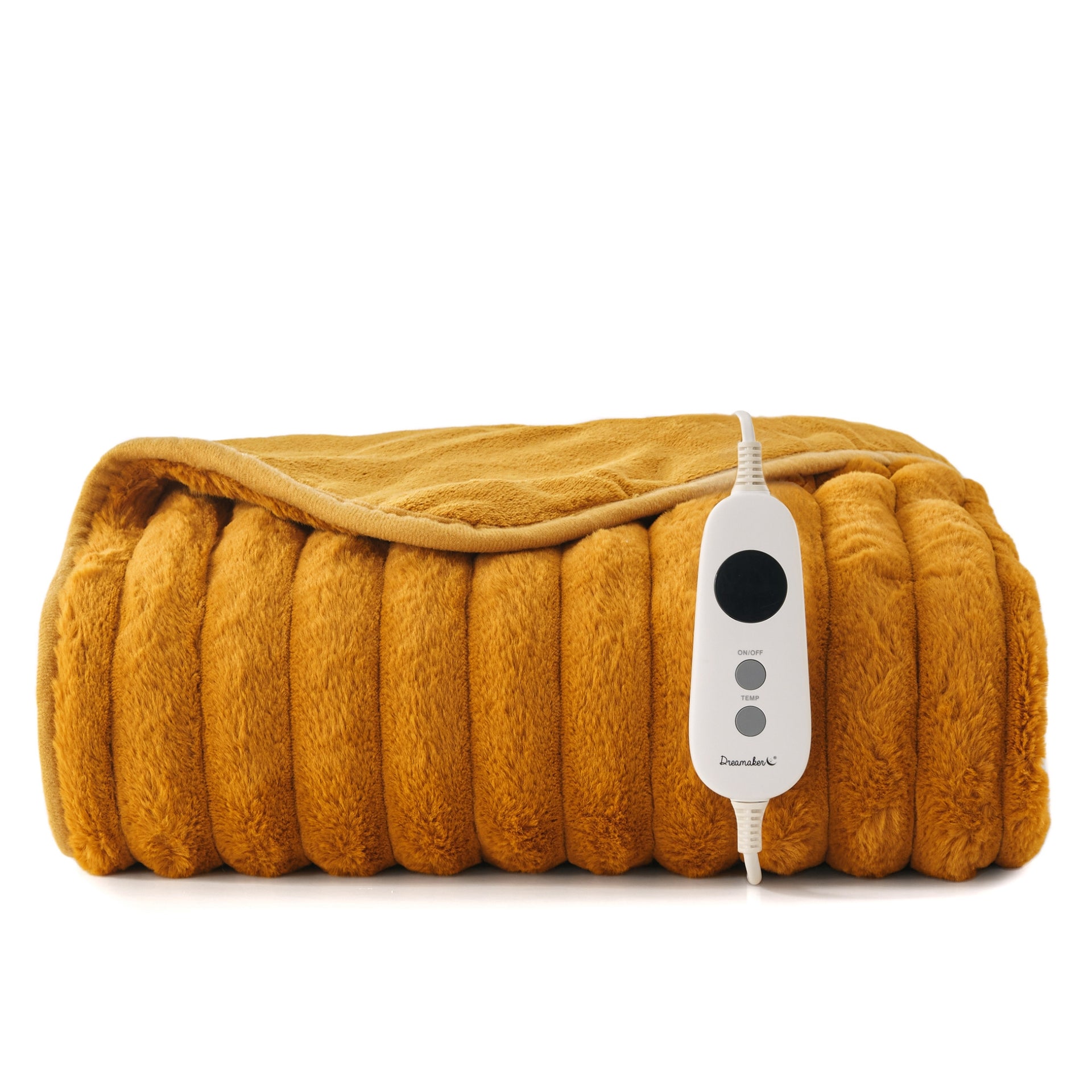 Dreamaker Cirra Chunky Embossed Fleece Heated Throw Mustard Gold 130X160Cm