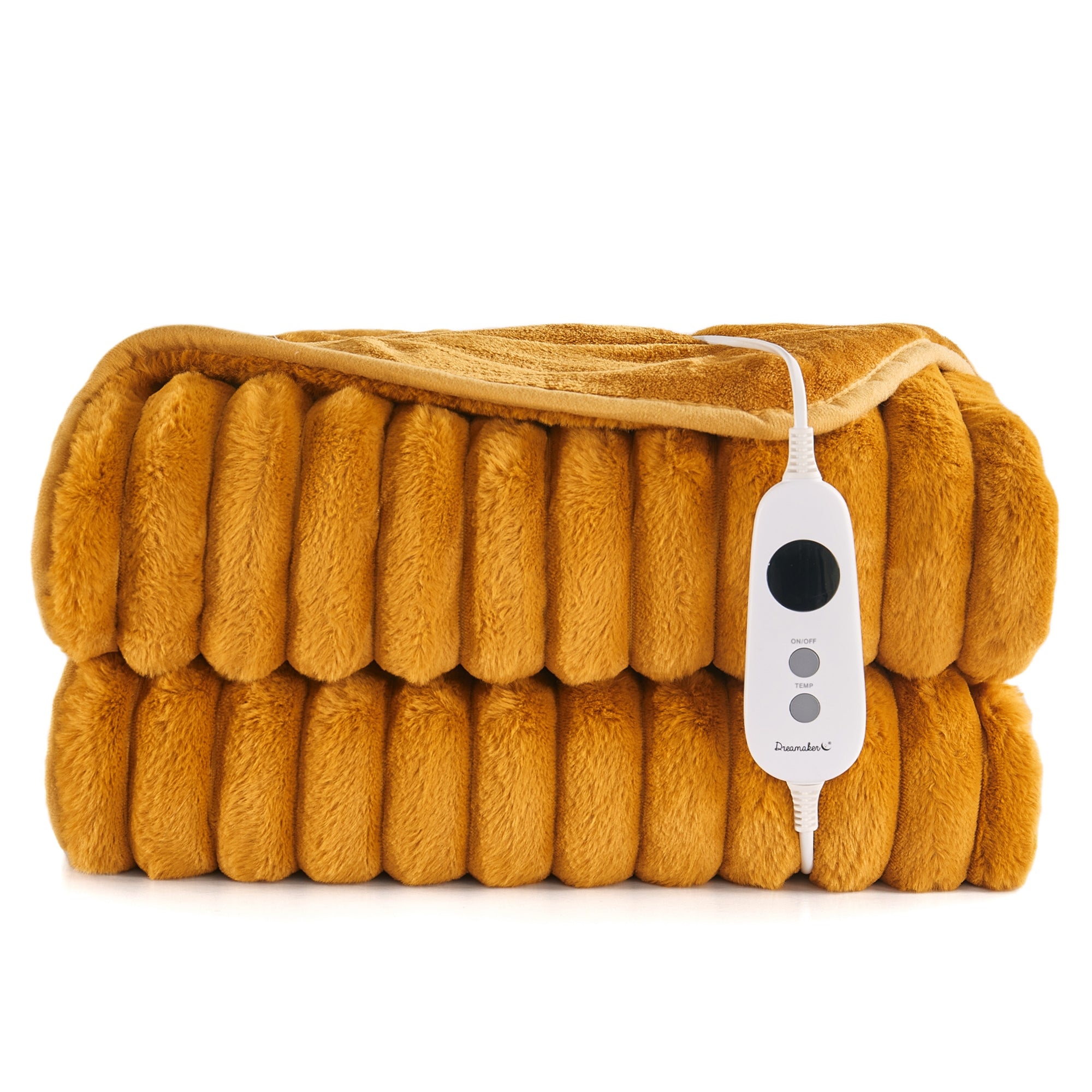Dreamaker Cirra Chunky Embossed Fleece Heated Throw Mustard Gold 180X200Cm