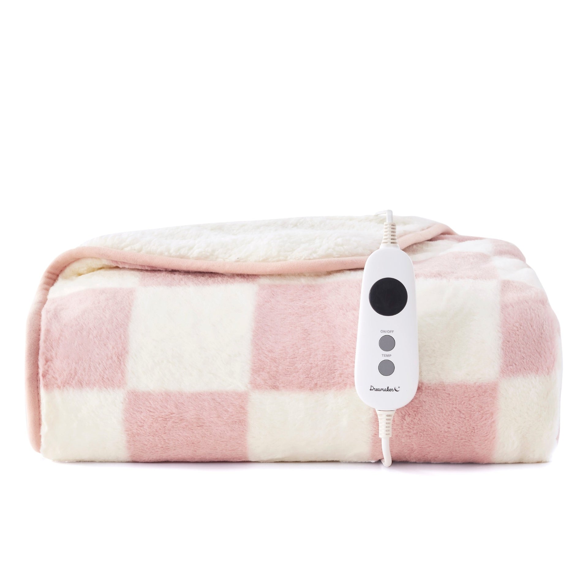 Dreamaker Axia Checkered Plush Heated Throw Pink & Cream 130X160Cm
