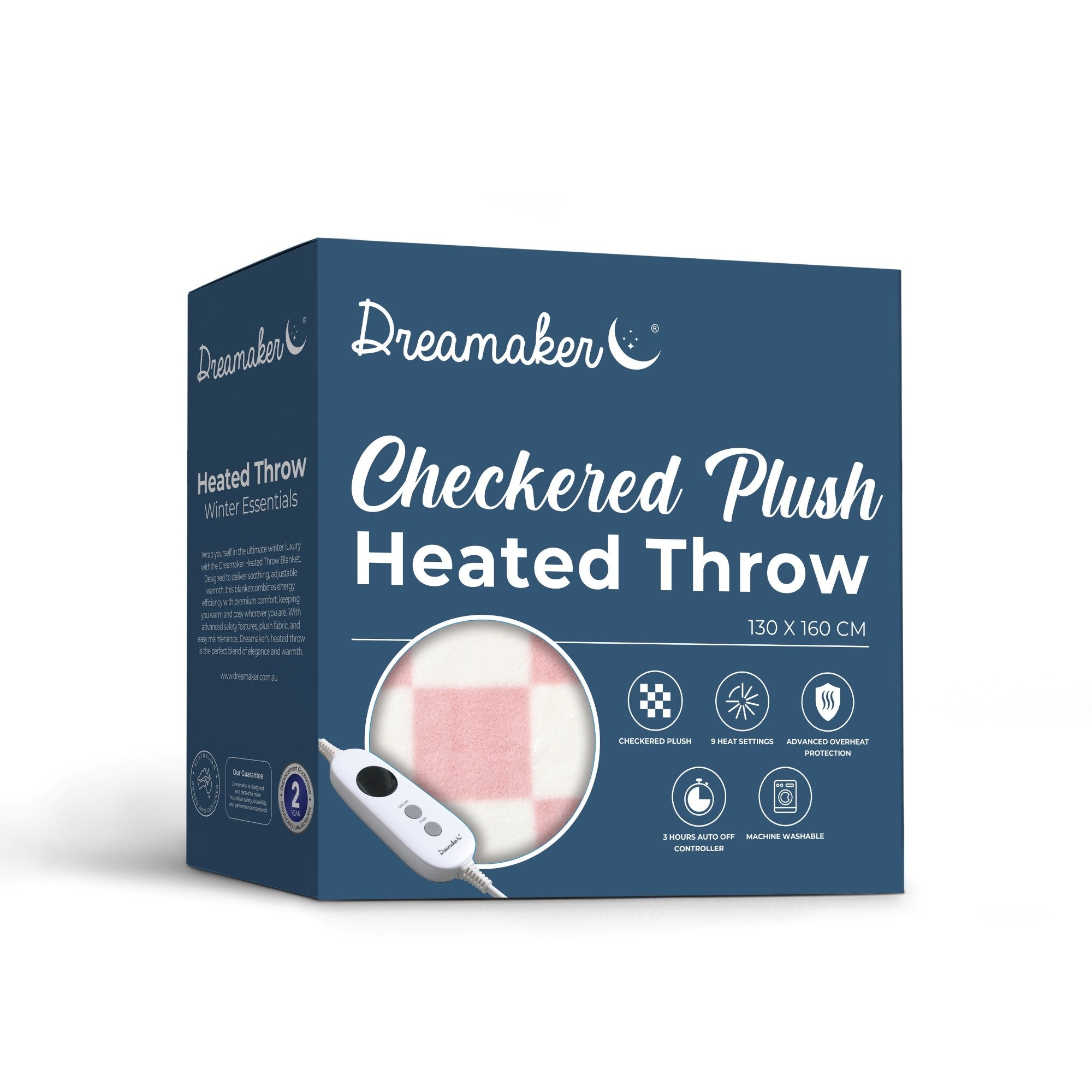 Dreamaker Axia Checkered Plush Heated Throw Pink & Cream 130X160Cm