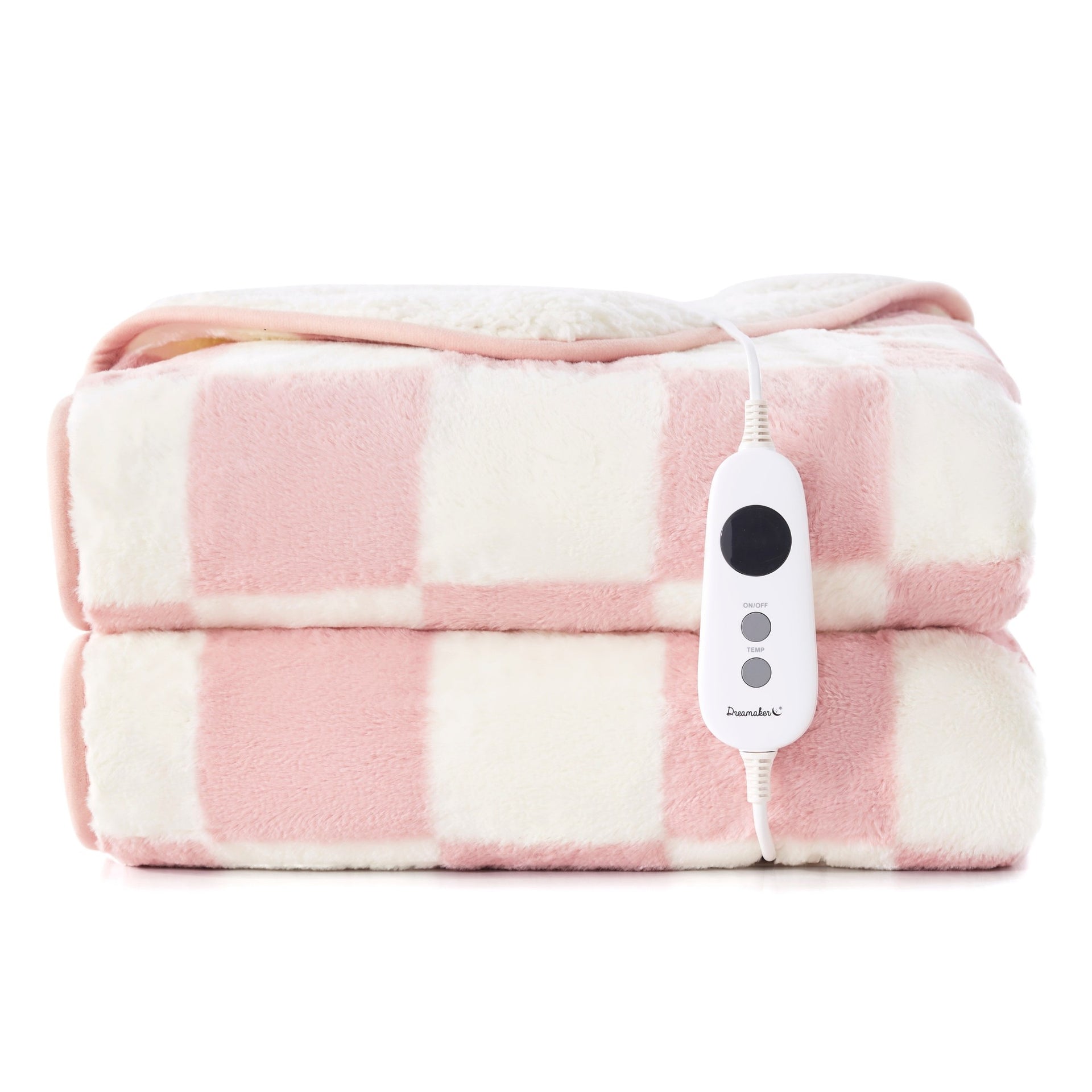 Dreamaker Axia Checkered Plush Heated Throw Pink & Cream 180X200Cm