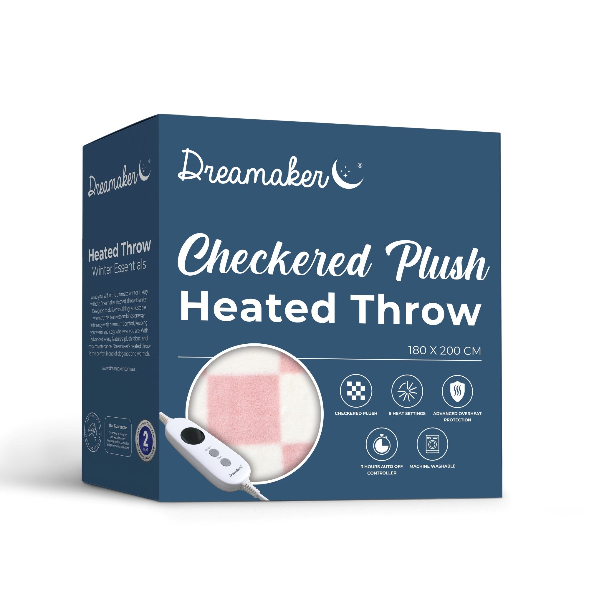Dreamaker Axia Checkered Plush Heated Throw Pink & Cream 180X200Cm
