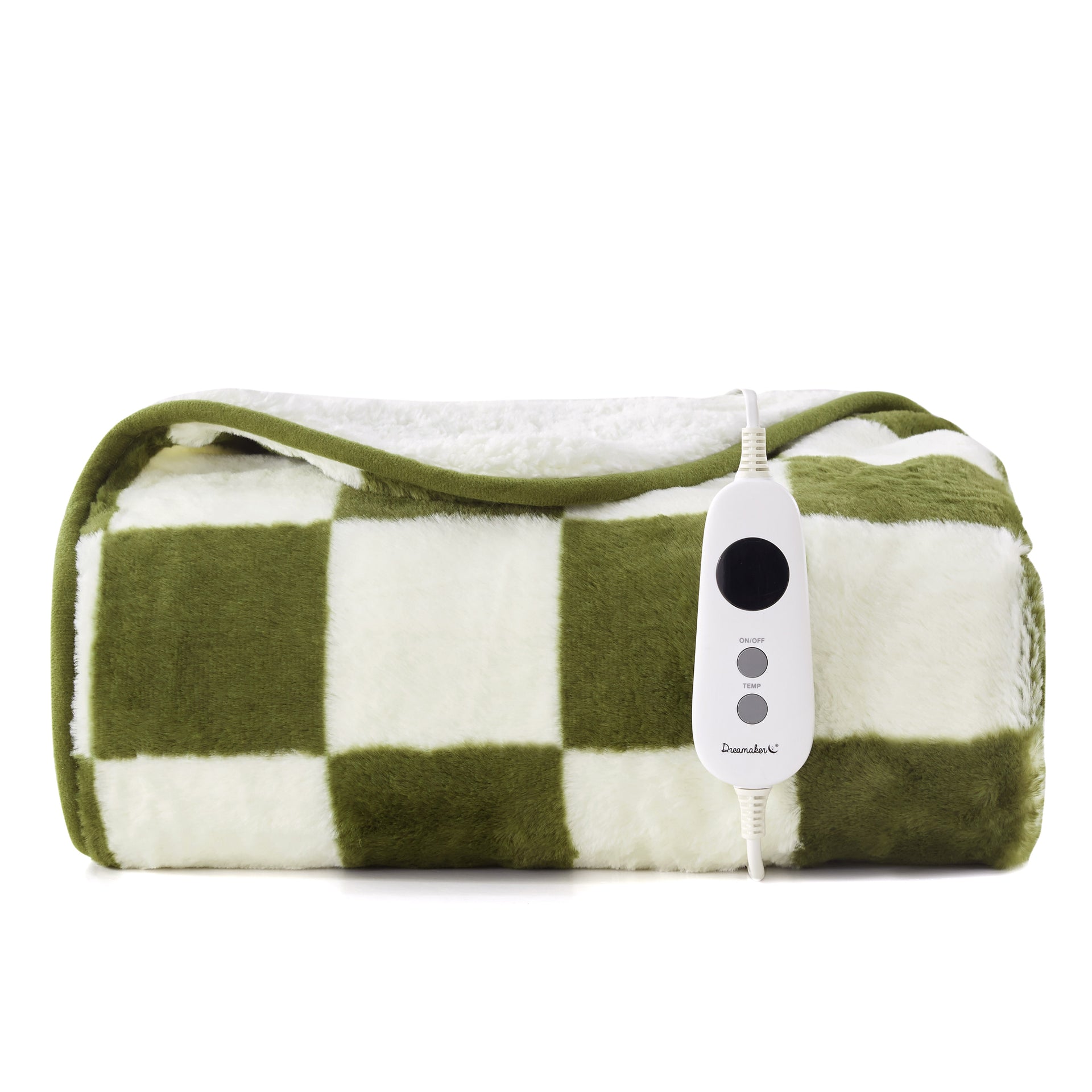 Dreamaker Axia Checkered Plush Heated Throw Olive & Cream 130X160Cm