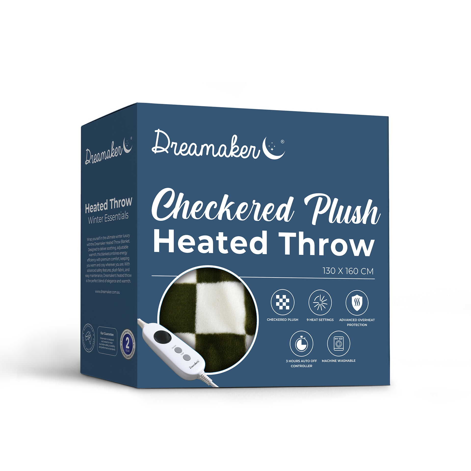 Dreamaker Axia Checkered Plush Heated Throw Olive & Cream 130X160Cm