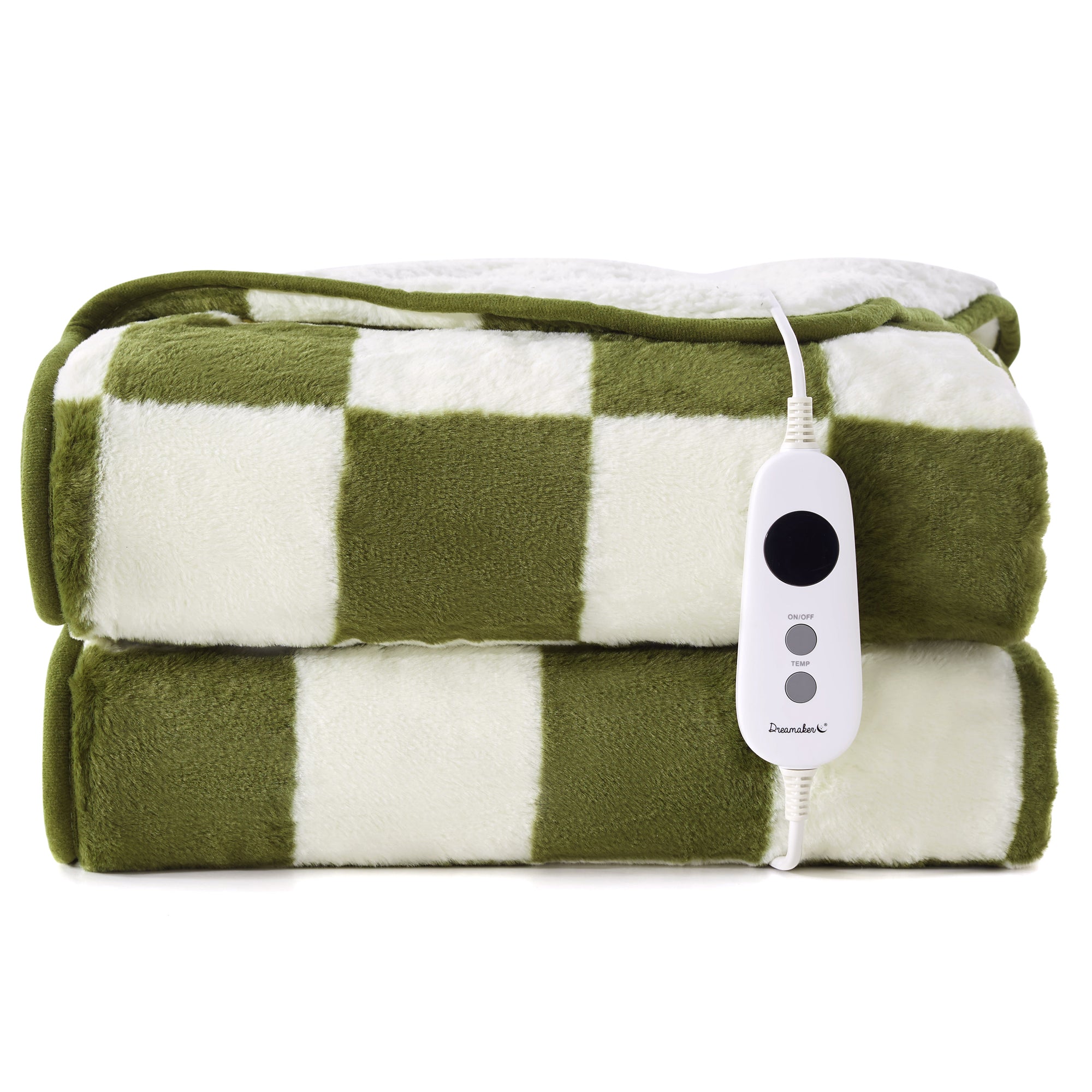 Dreamaker Axia Checkered Plush Heated Throw Olive & Cream 180X200Cm