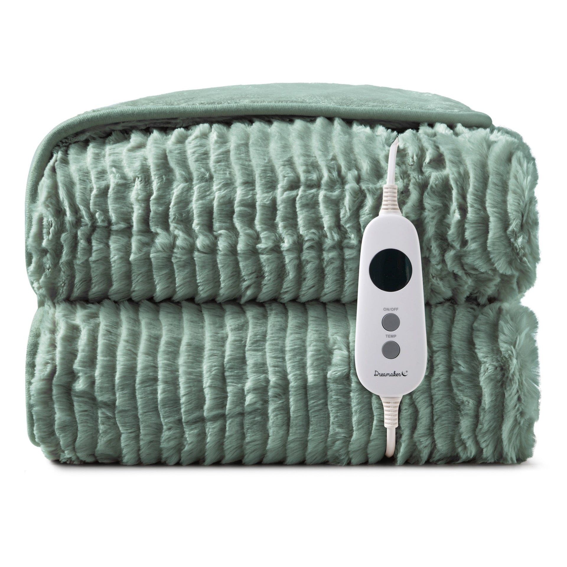 Dreamaker Millie Eyelash Fleece Reversible Heated Throw Faded Green & Sage 180X200Cm