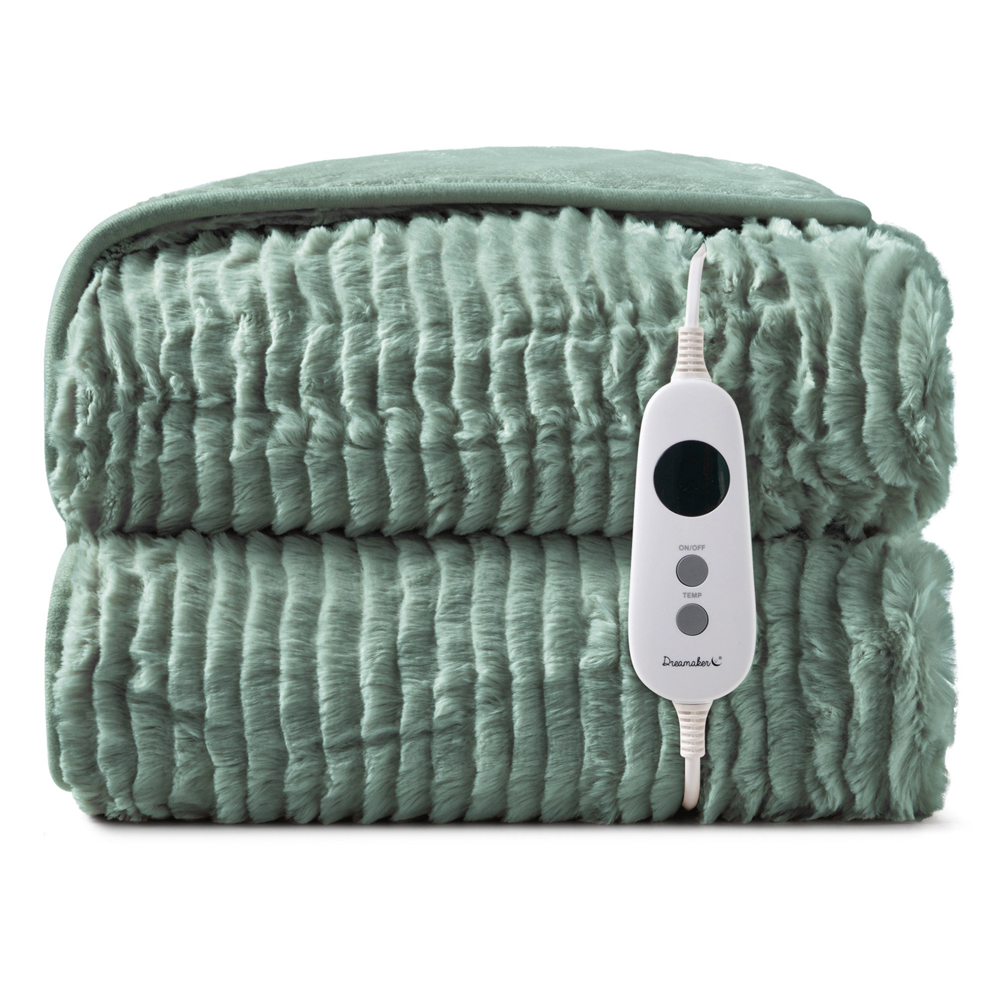 Dreamaker Millie Eyelash Fleece Reversible Heated Throw Faded Green & Sage 180X200Cm