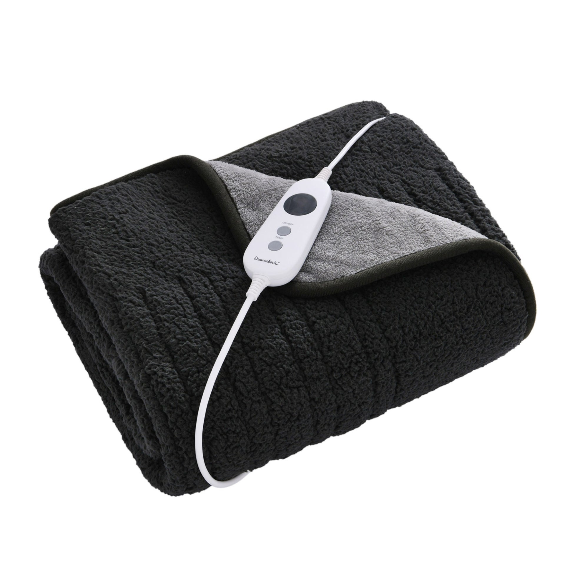Dreamaker Eve Reversible Sherpa & Coral Fleece Heated Throw Charcoal & Silver 180X200Cm