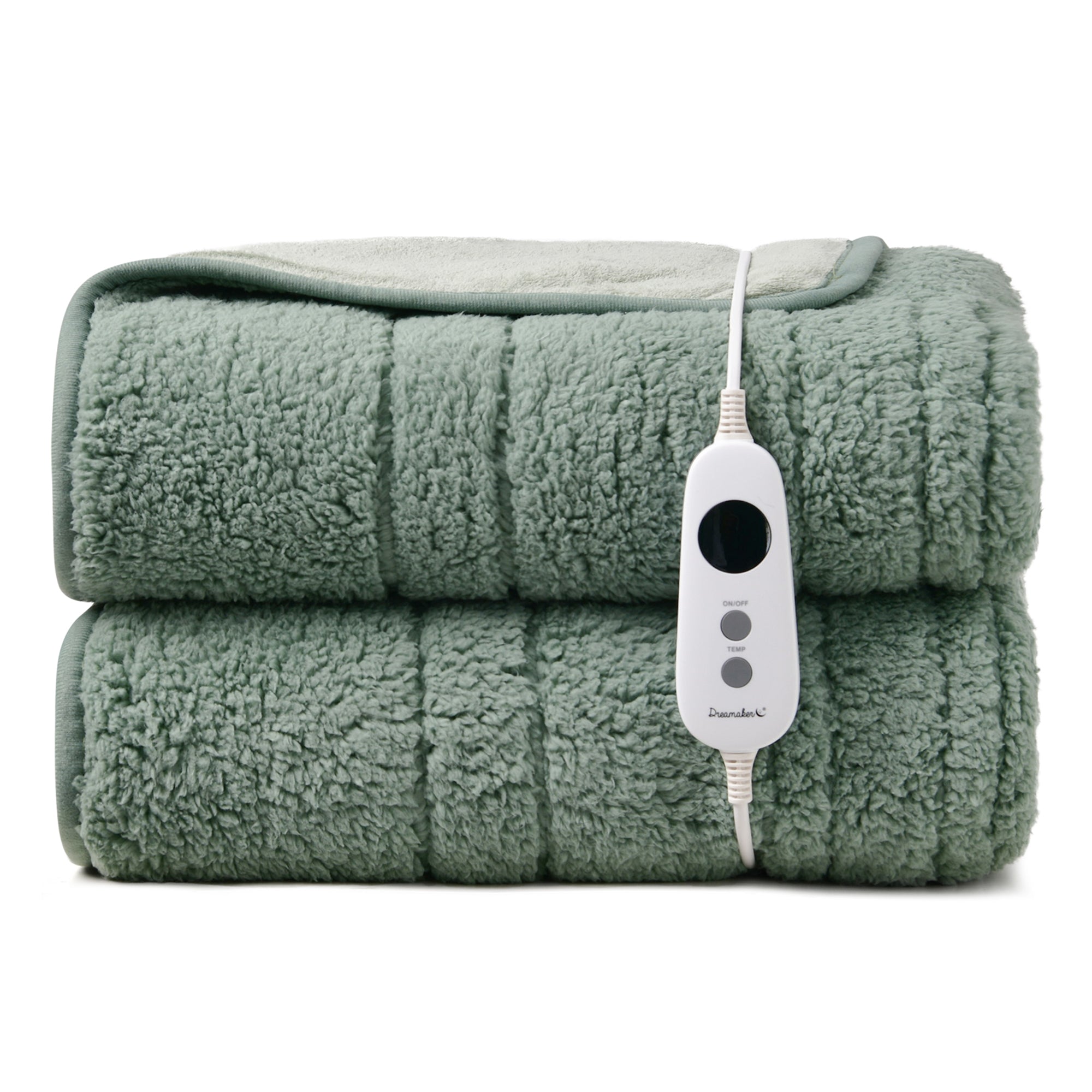 Dreamaker Eve Reversible Sherpa & Coral Fleece Heated Throw Olive & Sage 180X200Cm