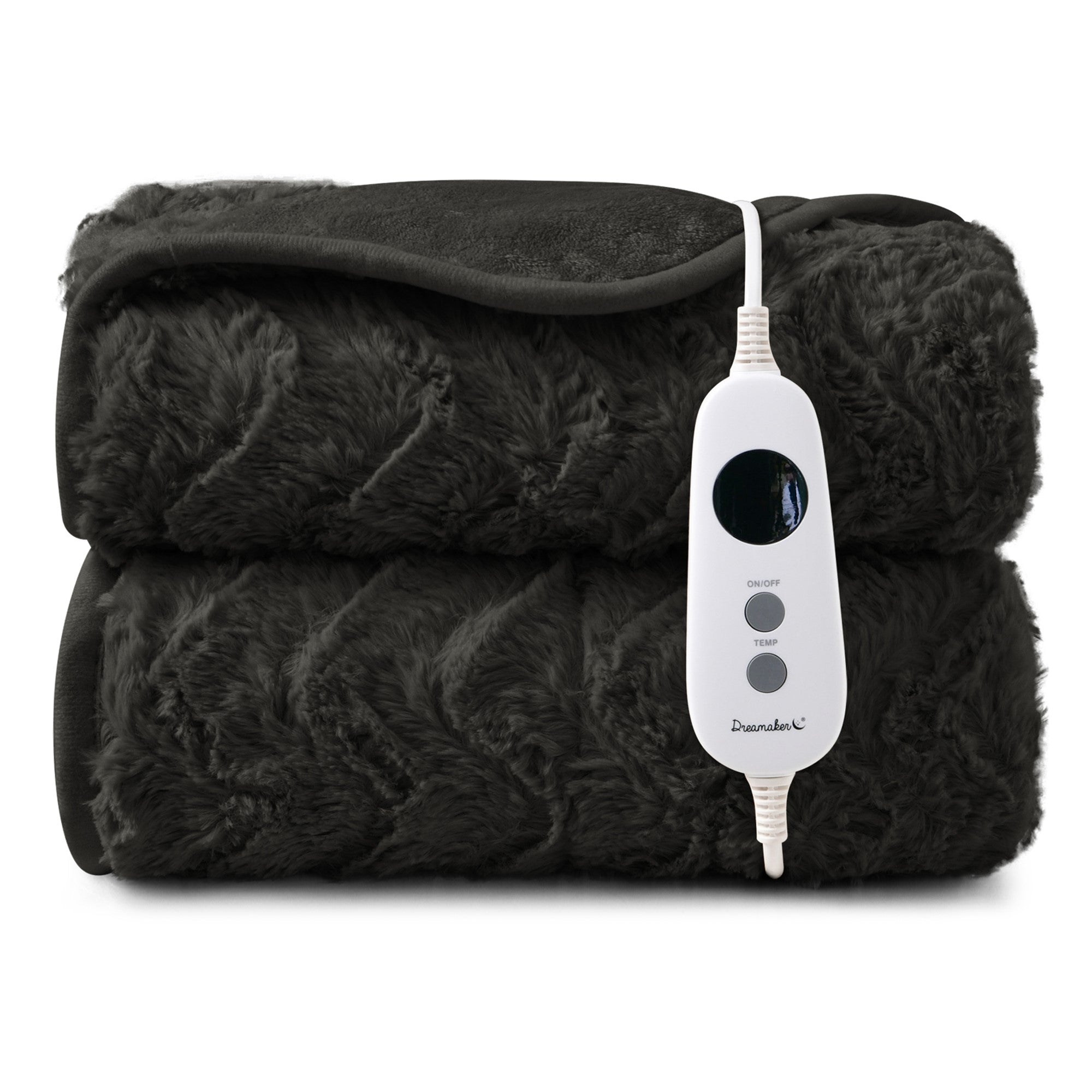 Dreamaker Felix 500Gsm Faux Fur Heated Throw Extra Large Charcoal 180X200Cm
