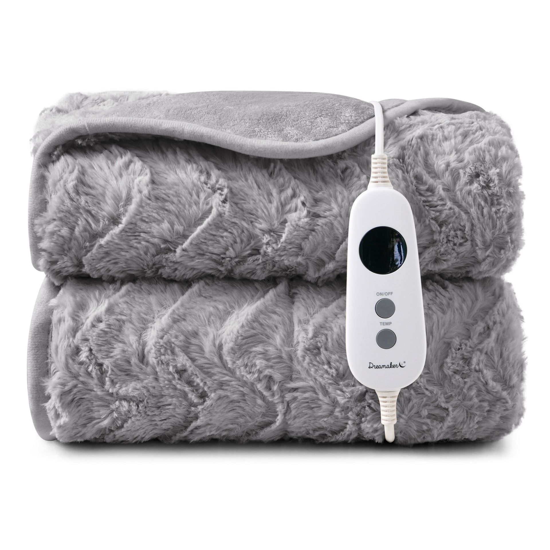 Dreamaker Felix 500Gsm Faux Fur Heated Throw Extra Large Silver Grey 180X200Cm