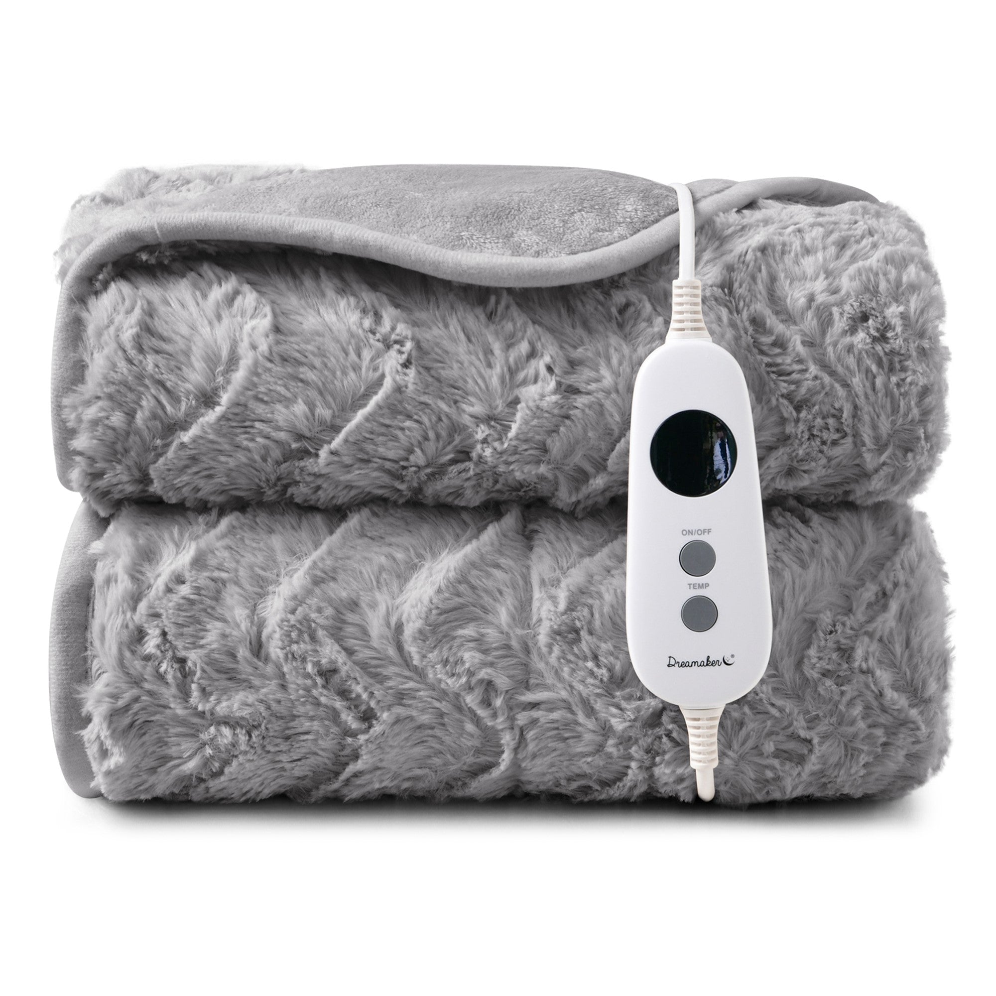 Dreamaker Felix 500Gsm Faux Fur Heated Throw Extra Large Silver Grey 180X200Cm