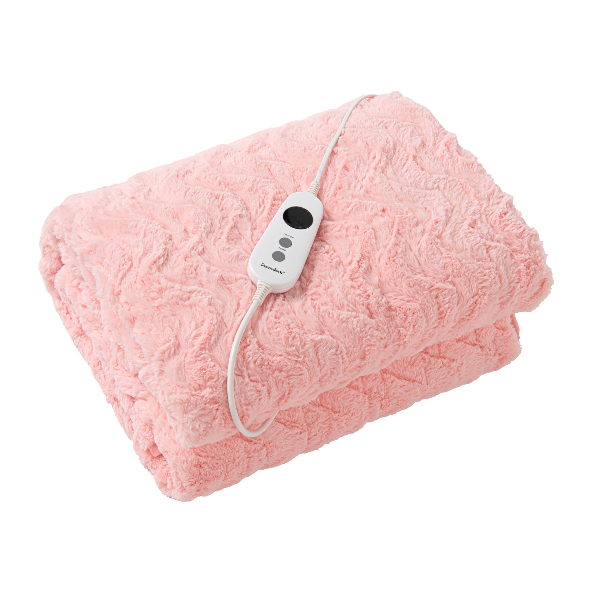 Dreamaker Felix 500Gsm Faux Fur Heated Throw Extra Large Blush Pink 180X200Cm