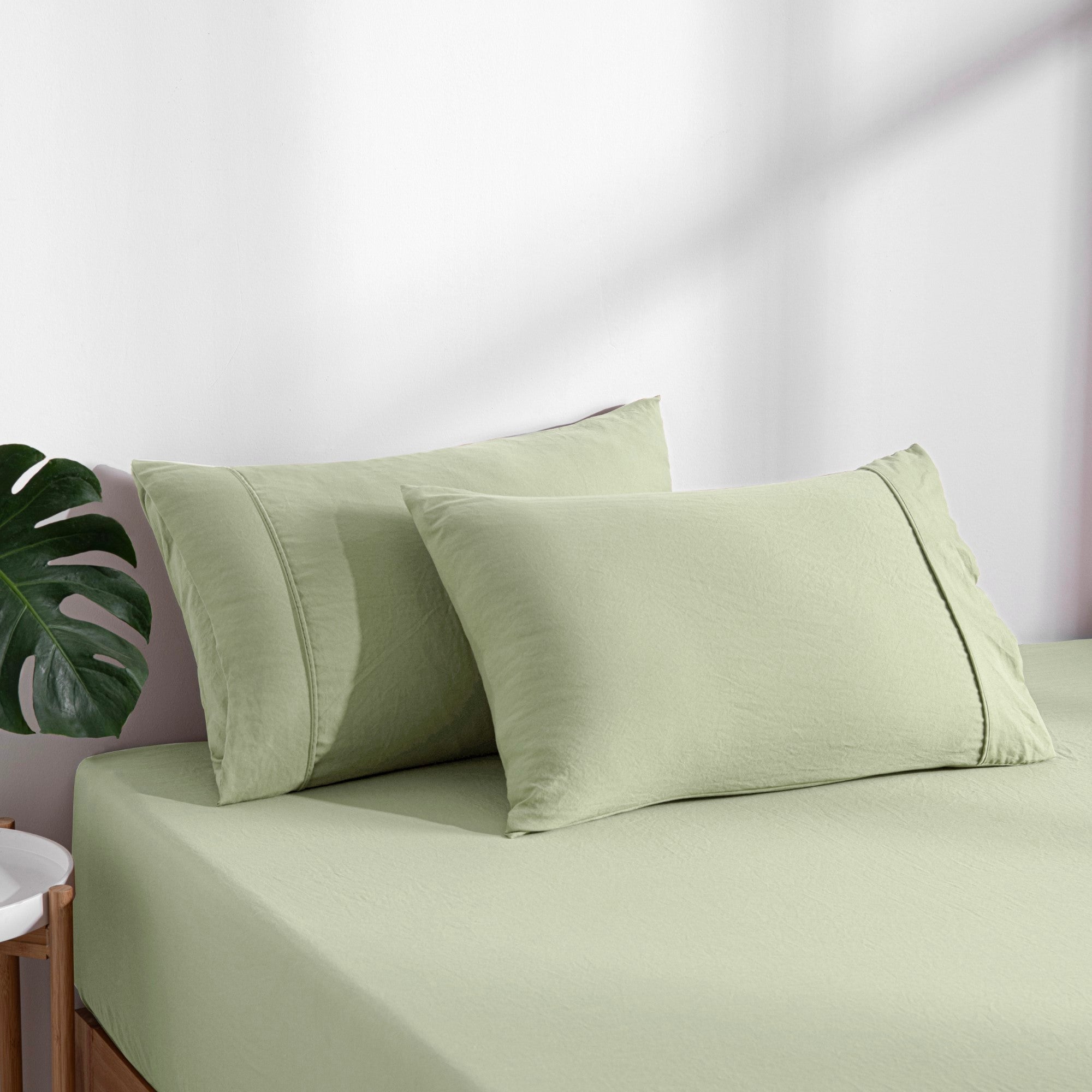 Dreamaker Fine Washed Microfibre Combo Fitted Sheet Set Sage Green