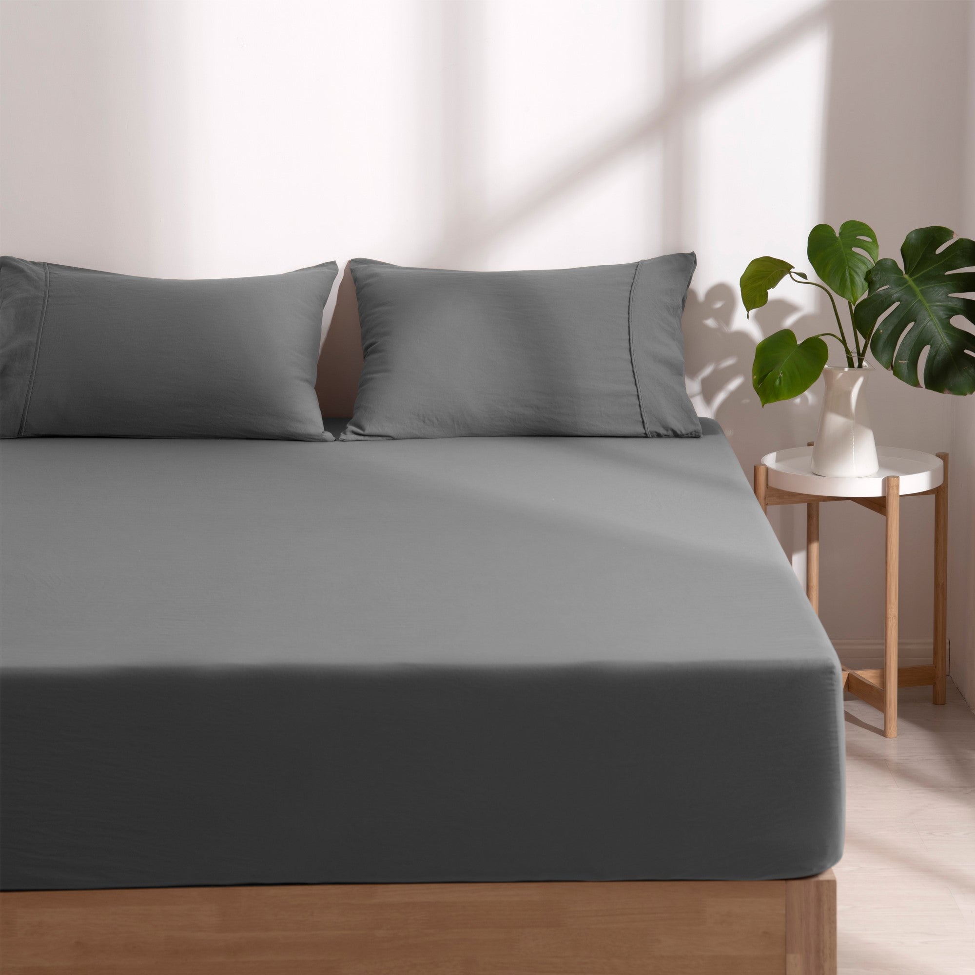 Dreamaker Fine Washed Microfibre Combo Fitted Sheet Set Charcoal