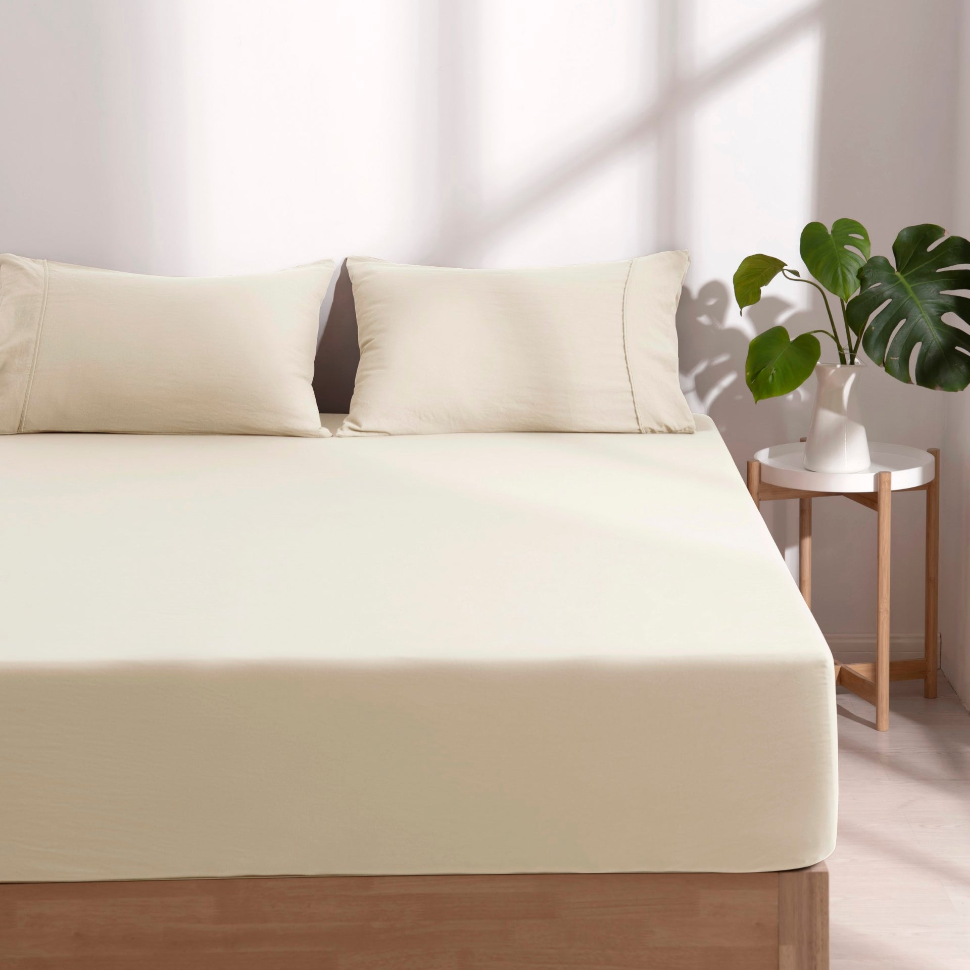 Dreamaker Fine Washed Microfibre Combo Fitted Sheet Set Natural