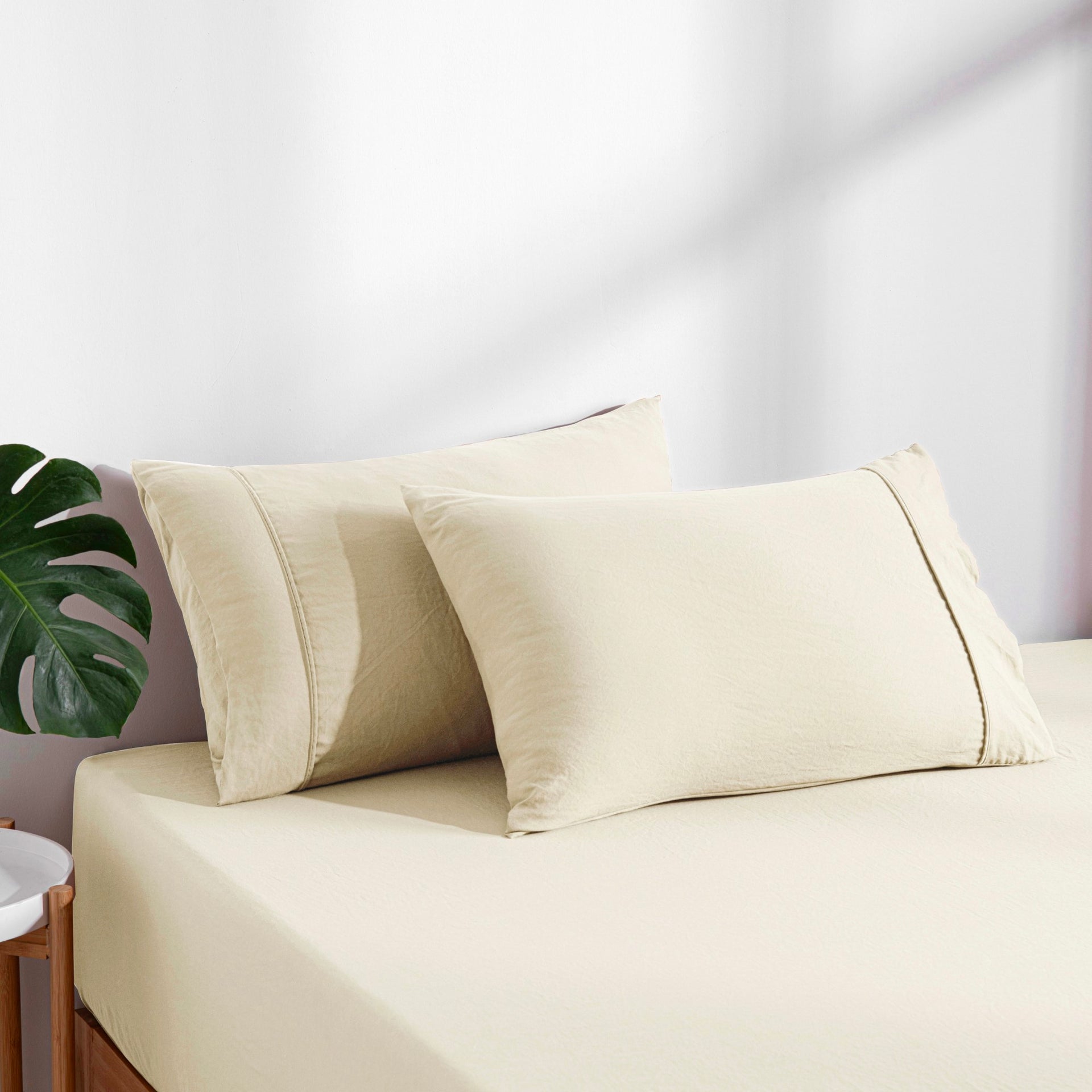 Dreamaker Fine Washed Microfibre Combo Fitted Sheet Set Natural