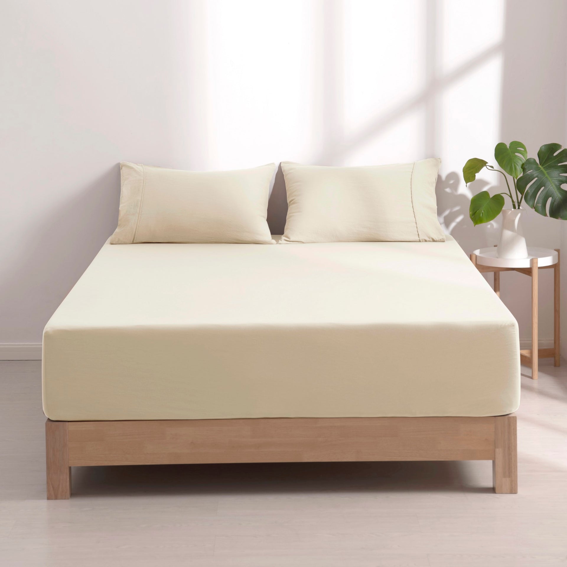 Dreamaker Fine Washed Microfibre Combo Fitted Sheet Set Natural