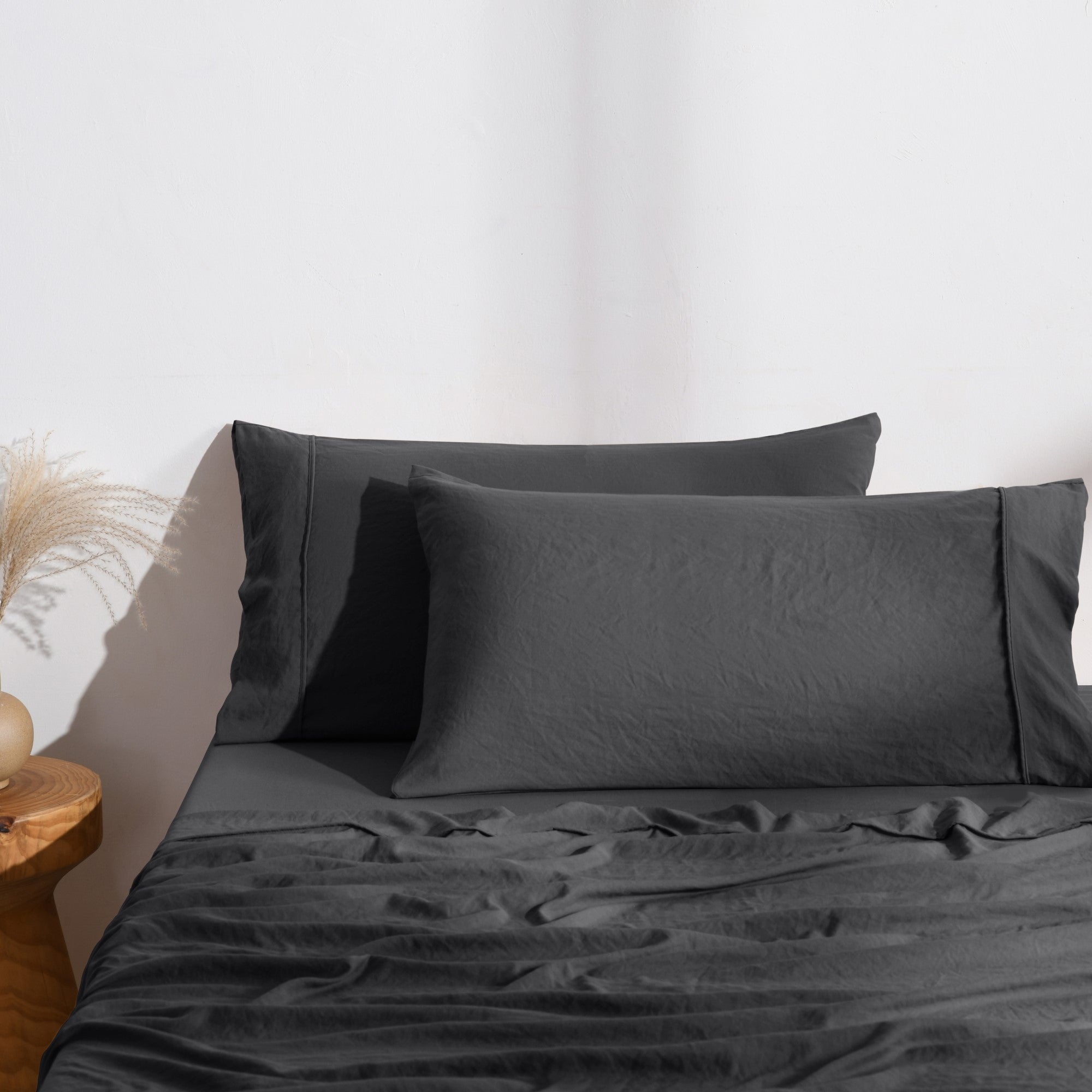 Dreamaker Fine Washed Microfibre  Pillowcase Twin Pack  Black
