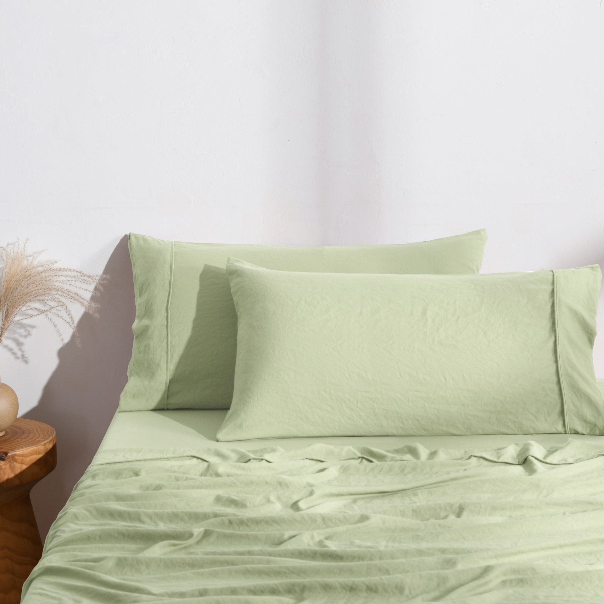 Dreamaker Fine Washed Microfibre  Pillowcase Twin Pack  Sage Green