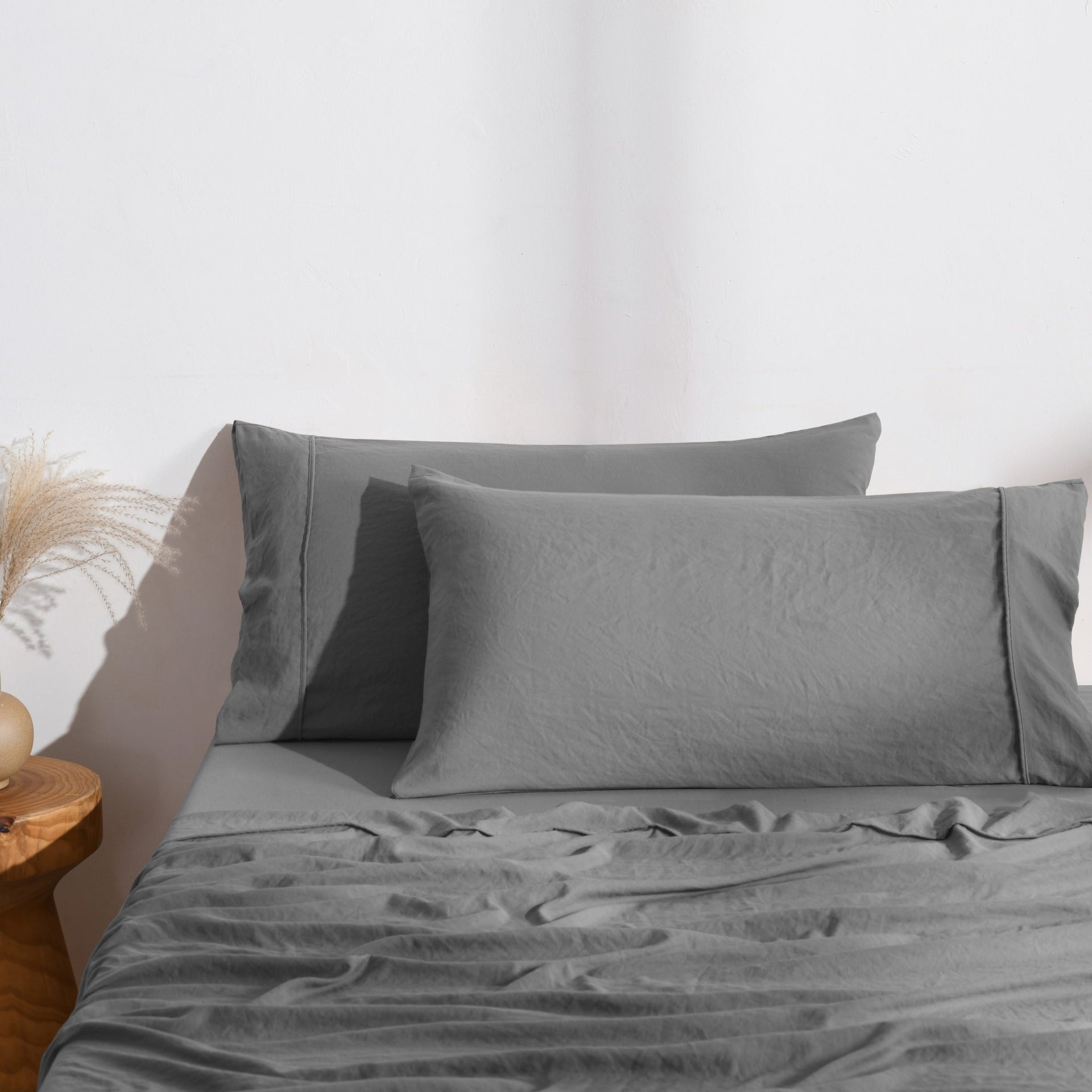 Dreamaker Fine Washed Microfibre  Pillowcase Twin Pack  Charcoal