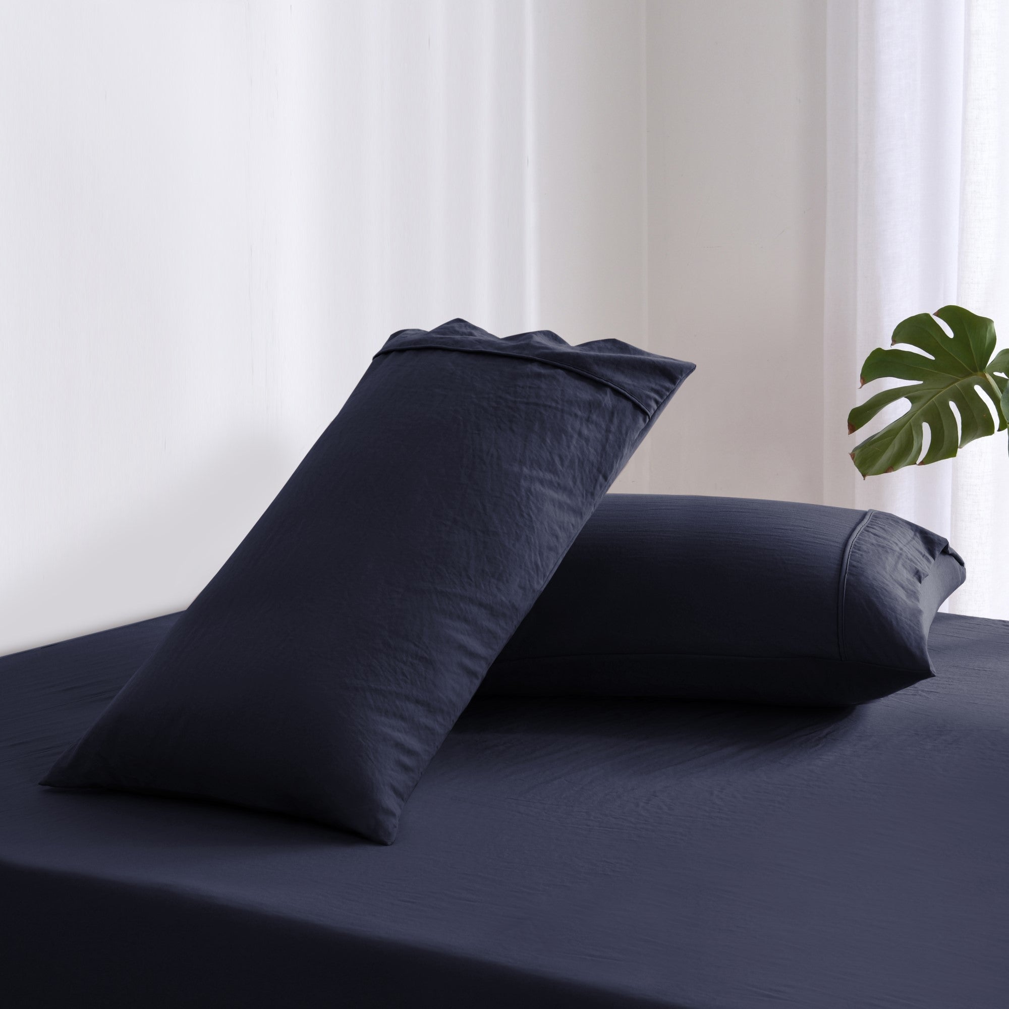 Dreamaker Fine Washed Microfibre  Pillowcase Twin Pack  Navy
