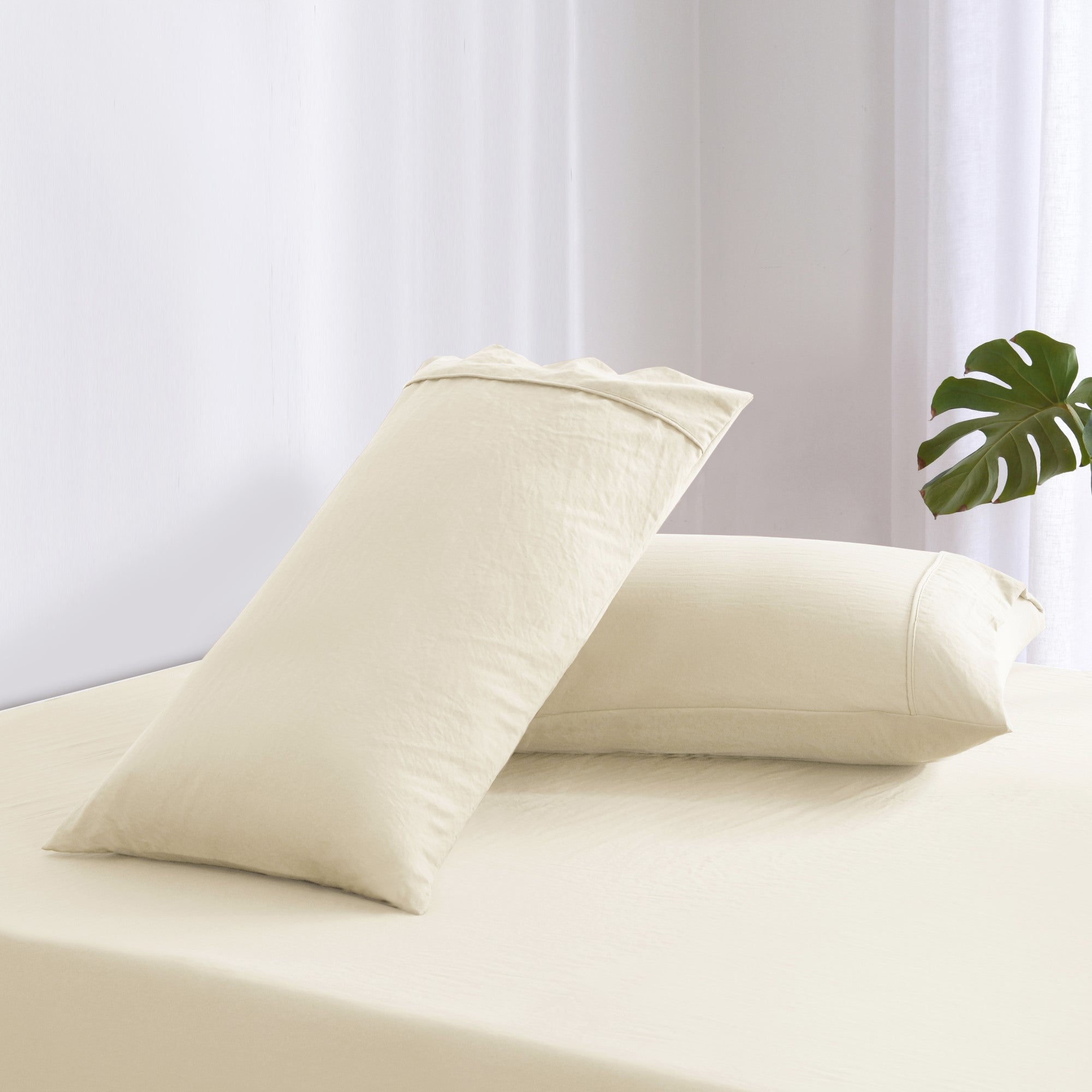 Dreamaker Fine Washed Microfibre  Pillowcase Twin Pack Natural