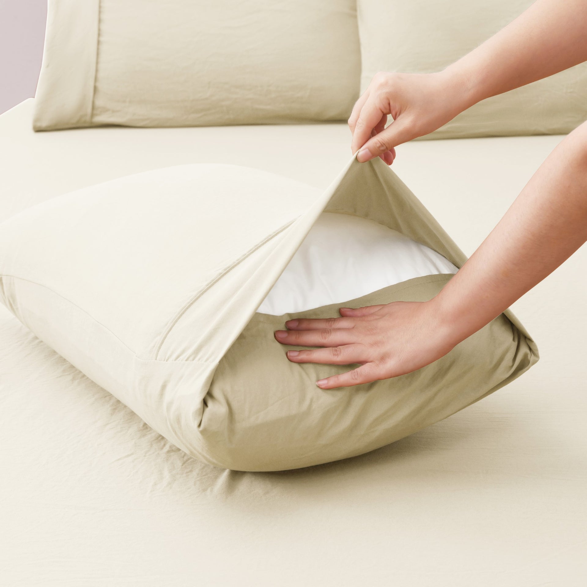 Dreamaker Fine Washed Microfibre  Pillowcase Twin Pack Natural