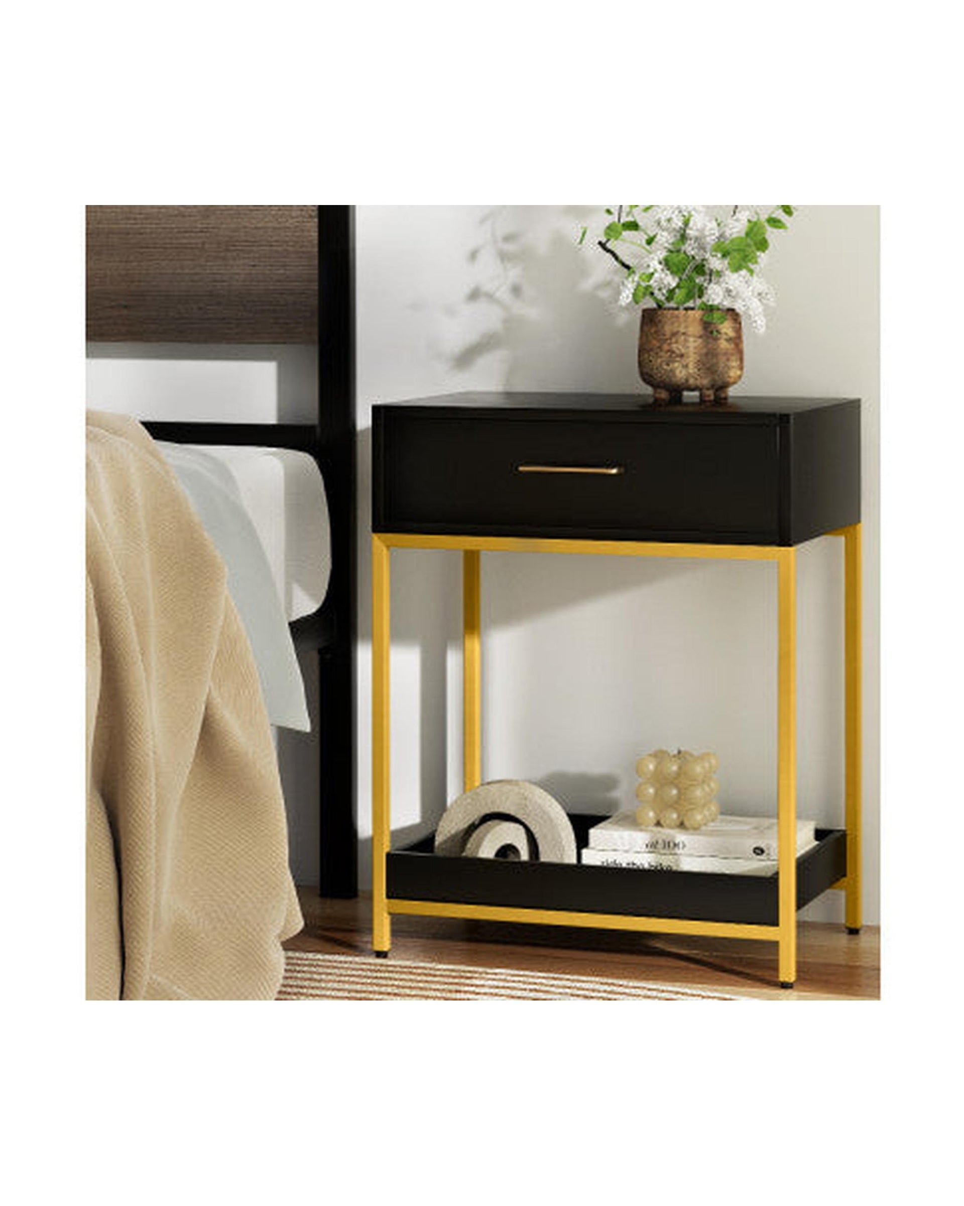 Artiss Bedside Table Drawers Side Table Shelf Bedroom Furniture Nightstand Black Artiss