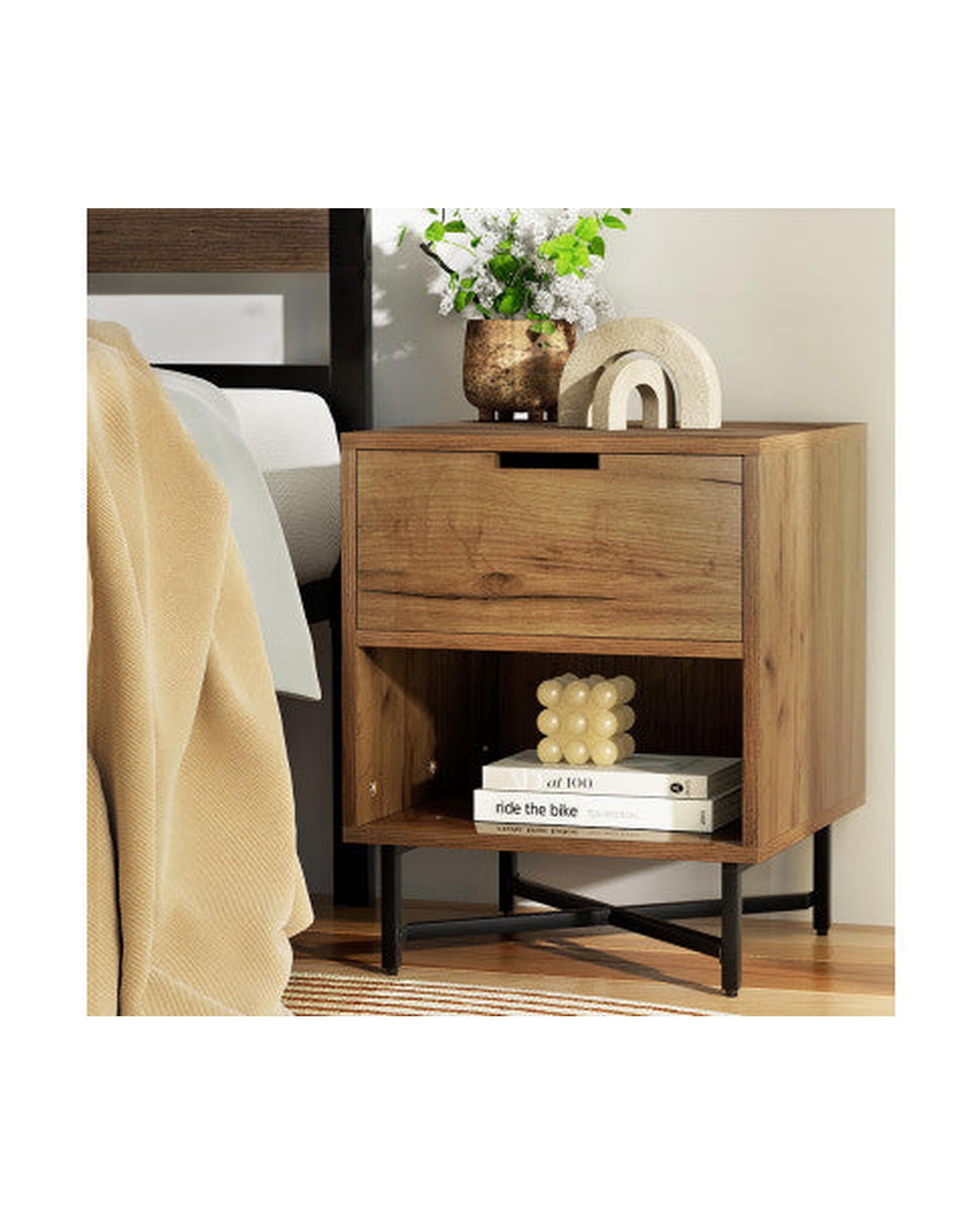 Artiss Bedside Table Drawers Shelf Side Nightstand Storage Bedroom Rust Oak Artiss