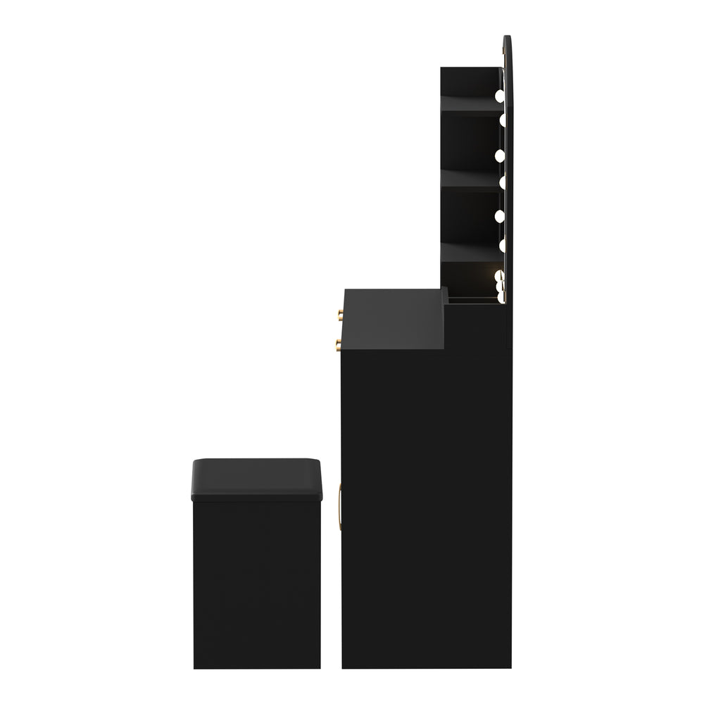 Dressing Table Stool Set Arch Mirror 12 LED Bulbs Black Oikiture