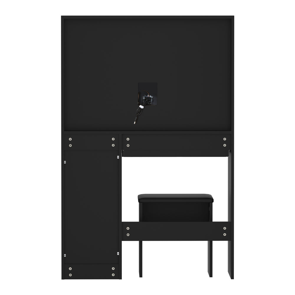 Dressing Table Stool Set Large Mirror LED Light Black Oikiture