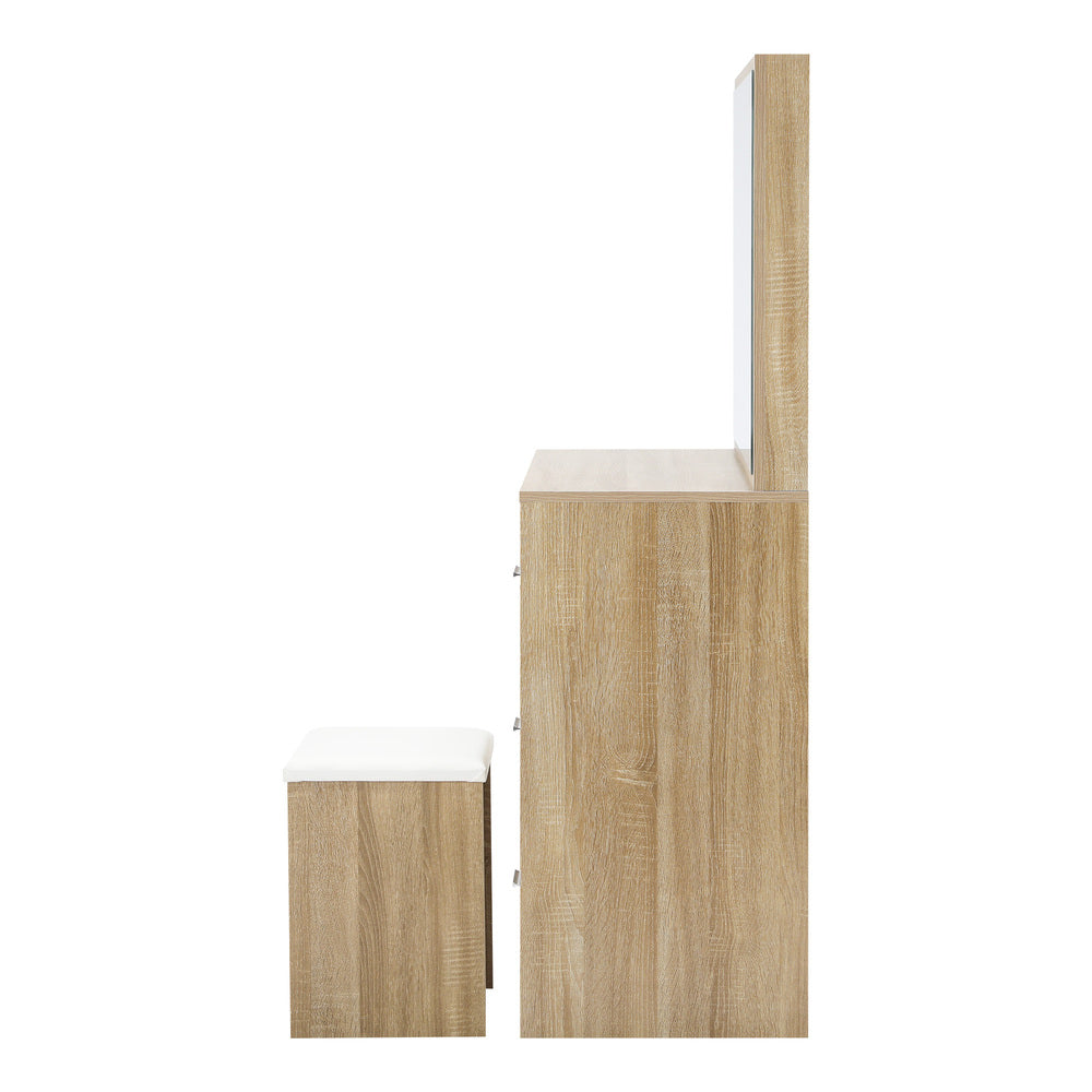 Dressing Table Stool Set Large Mirror LED Light Natural Oikiture