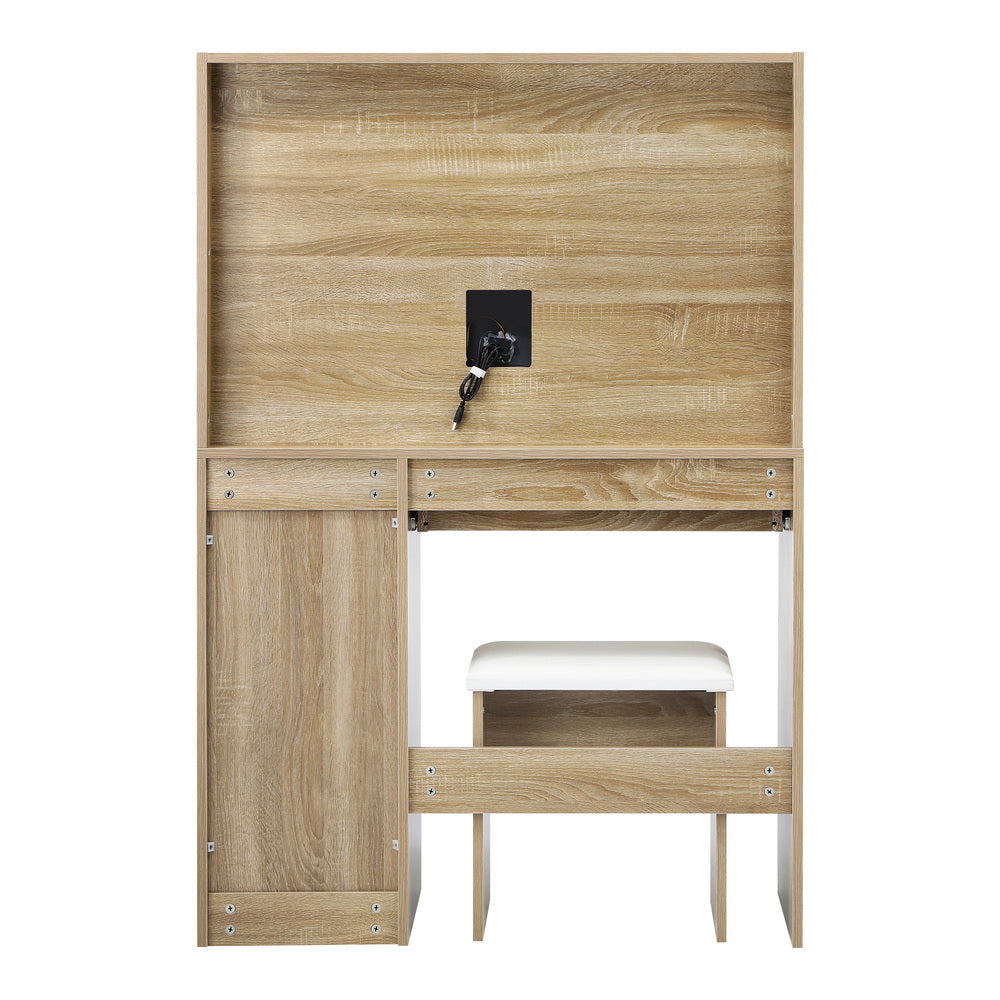 Dressing Table Stool Set Large Mirror LED Light Natural Oikiture