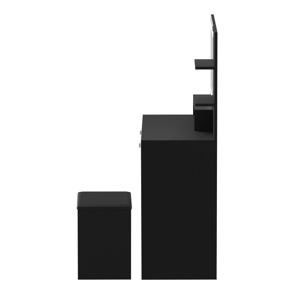 Dressing Table Stool Set LED Light Large Cabinet Black Oikiture