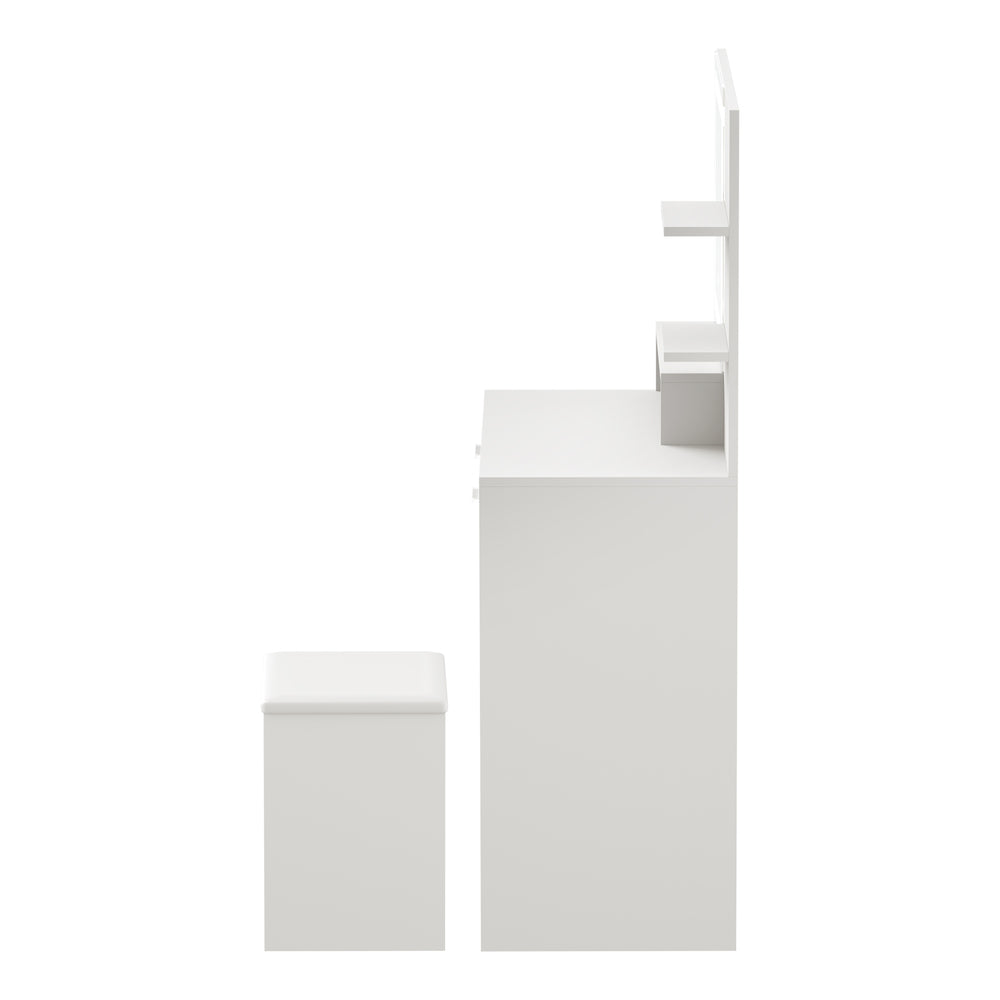 Dressing Table Stool Set LED Light Large Cabinet White Oikiture