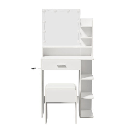 Oikiture Small Dressing Table Set LED Lights Makeup Mirror Desk White