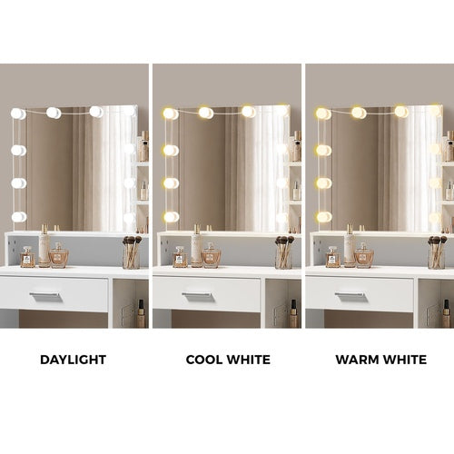 Oikiture Small Dressing Table Set LED Lights Makeup Mirror Desk White