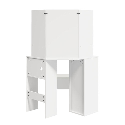 Oikiture Dressing Table Set Tri-fold Mirror LED Drawers Storage White