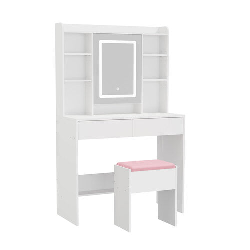 Oikiture Dressing Table Set Touch Control LED Mirror Charging White