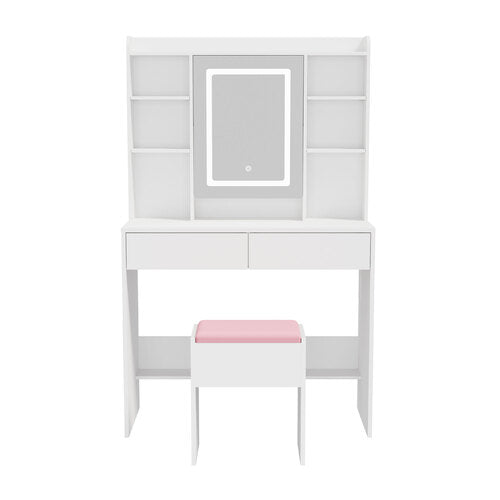 Oikiture Dressing Table Set Touch Control LED Mirror Charging White