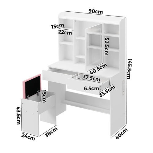 Oikiture Dressing Table Set Touch Control LED Mirror Charging White