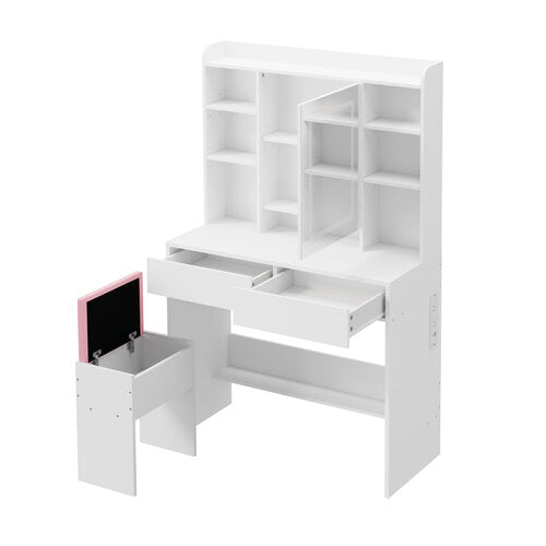 Oikiture Dressing Table Set Touch Control LED Mirror Charging White
