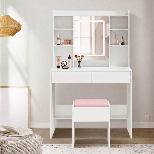 Oikiture Dressing Table Set Touch Control LED Mirror Charging White