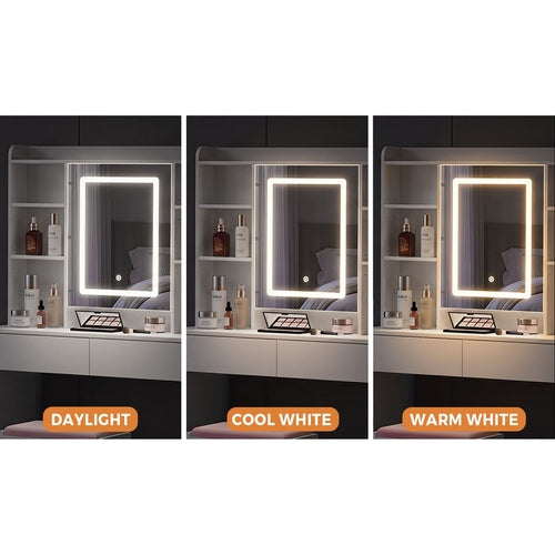 Oikiture Dressing Table Set Touch Control LED Mirror Charging White