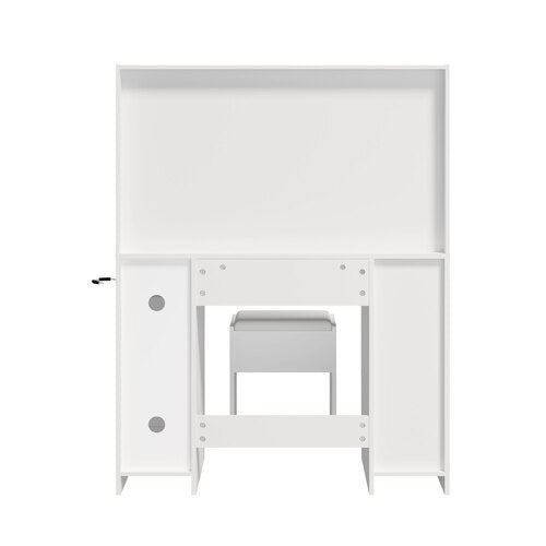 Oikiture Dressing Table Set 11 LED Bulbs Glass Top & Drawers White
