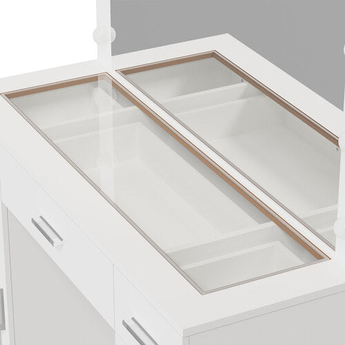 Oikiture Dressing Table Set 11 LED Bulbs Glass Top & Drawers White